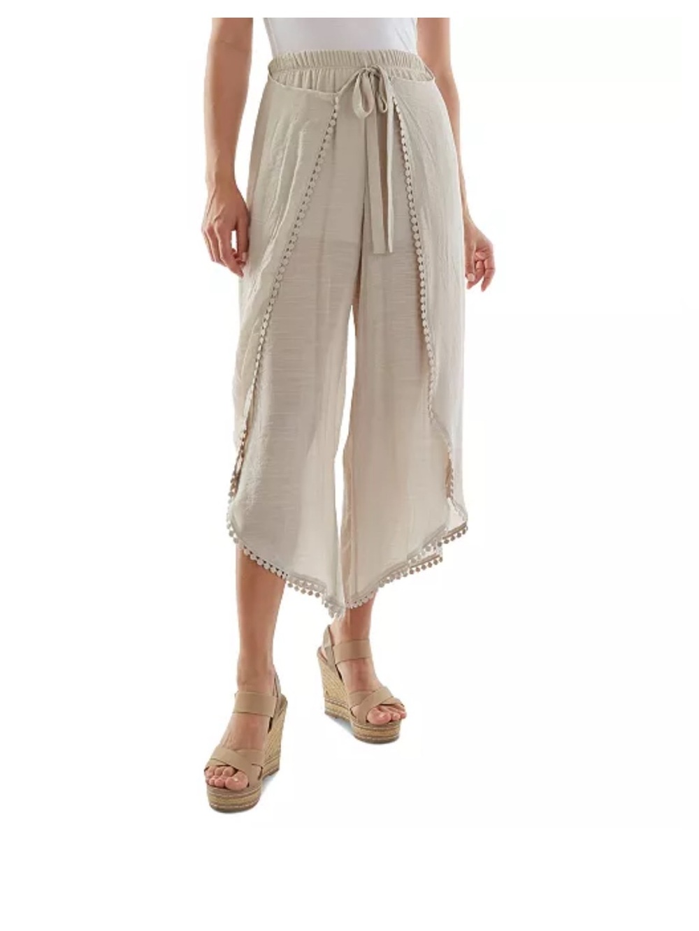 BCX Navy Wide-Leg Open Side Pants with Pom-Pom Trim, Women’s size Small - Picture 4 of 4